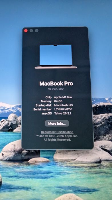 MacBook Pro 16" M1 Max, 64GB RAM, 1TB SSD