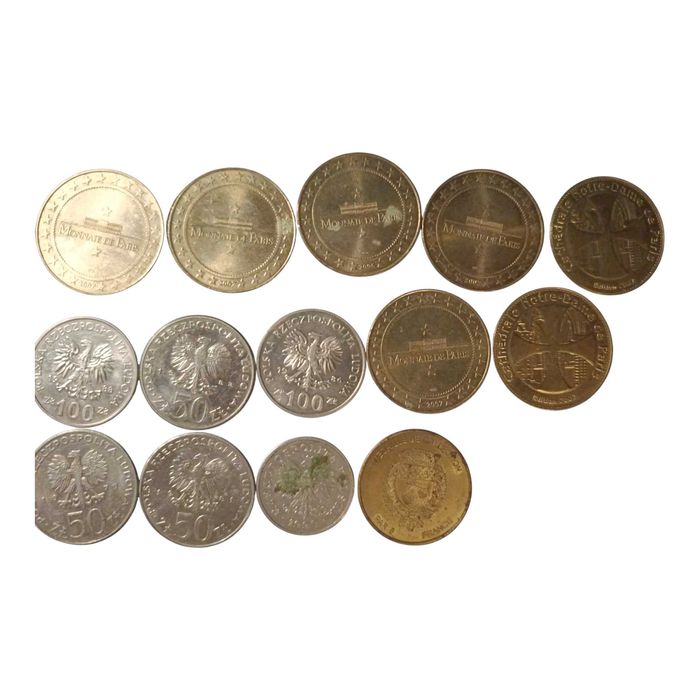 Zestaw monet żetonów Król Polski Mieszko I PRL Katedra Notre  13 sztuk