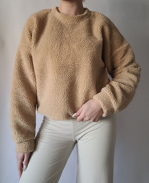 Jasna beżowa bluza sweter kożuszek baranek S/M 36/38 oversize