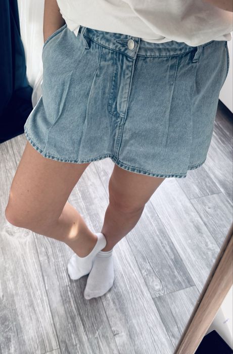 Spodenki jeans CROPP niebieskie przód spódniczka z kieszeniami 38 m