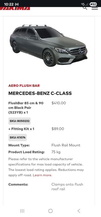 Barras tejadilho whispar aero para mercedes w205 station