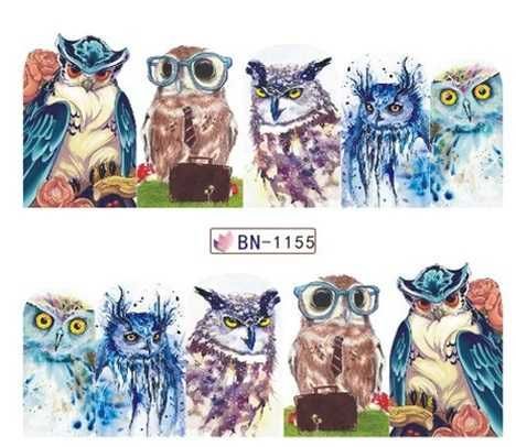 bn1155 naklejki wodne na paznokcie sowy