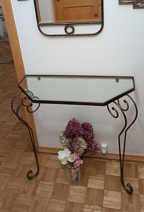 Konsola szklana, żelazna