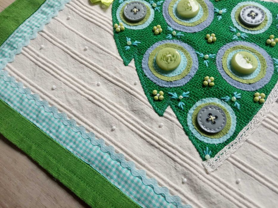 Boże Narodzenie, choinka, patchwork, obraz, rękodzieło