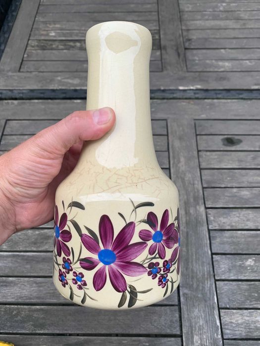 Stary Ręcznie malowany wazon Tułowice, 23cm , PRL