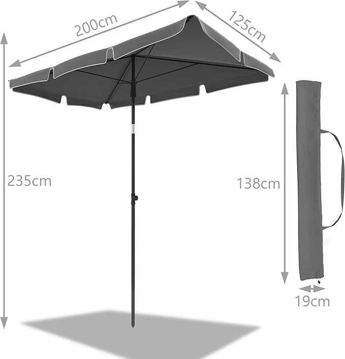 VOUNOT Prostokątny parasol ogrodowy, pochylony parasol balkonowy, 200 x 125 cm,