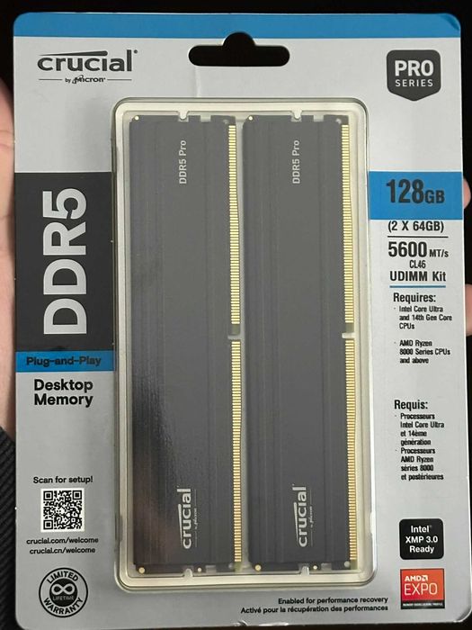 RAM Workstation/AI Crucial DDR5 Pro 128GB (2x64GB) 5600MHz NOVA SELADA