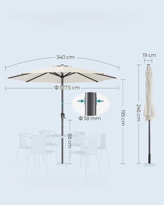 PARASOL ogrodowy tarasowy uchylny korba 340cm DUŻY wybór DaMaOutlet.pl