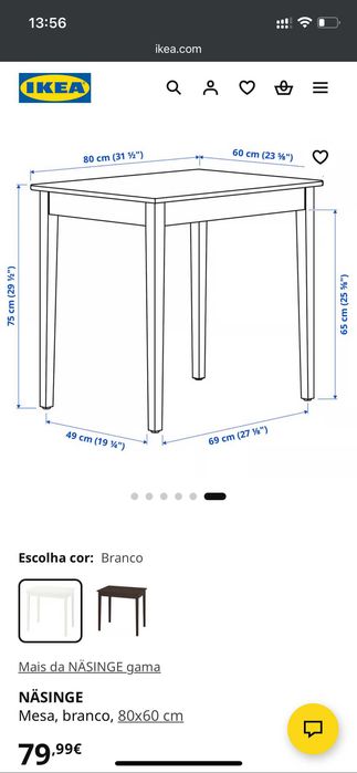 Conjunto Mesa IKEA Näsinge + 2 Cadeiras Nórdicas