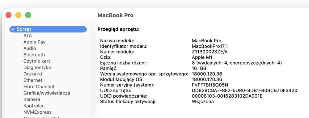 Apple Macbook Pro M1, 16 GB RAM, 1TB dysk twardy, 13”