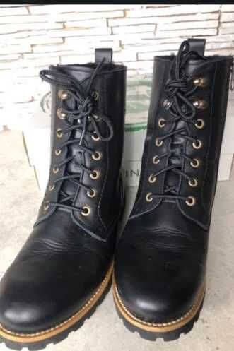 Czarne workery botki trapery Panama sznurowane na suwak r. 39