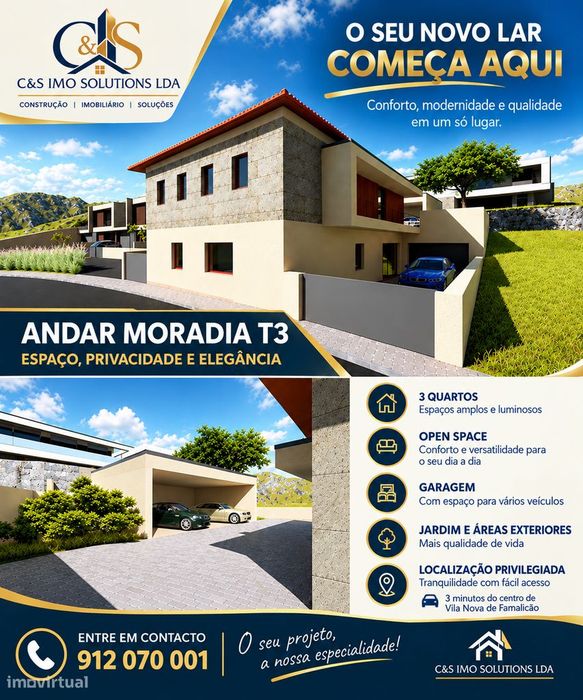 Andar Moradia T3 nova com terraço, garagem e vistas