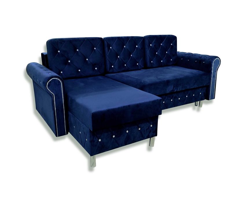 Narożnik rozkładany do salonu, Narożnik do małego pokoju w bloku, Sofa Rozkładana z pojemnikiem RIO Glamour Kryształ rozkładany z pojemnikami Rogówka