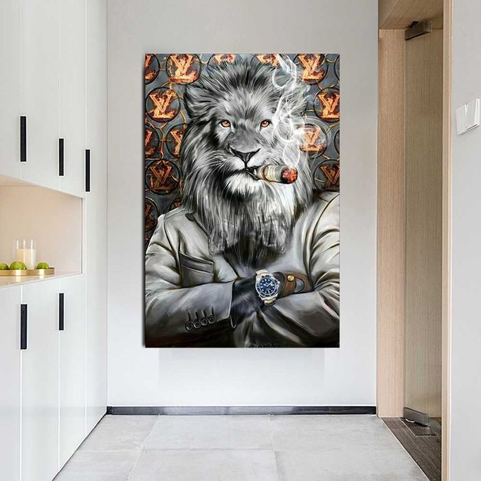 Лев із сигарою Louis Vuitton картна на полотні Оригінальний подарунок