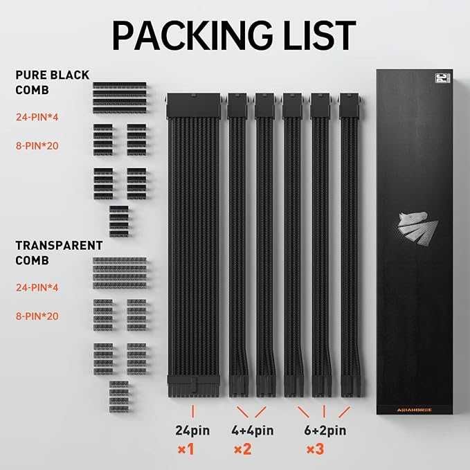 Zestaw kabli w osłonie PC do GPU/CPU