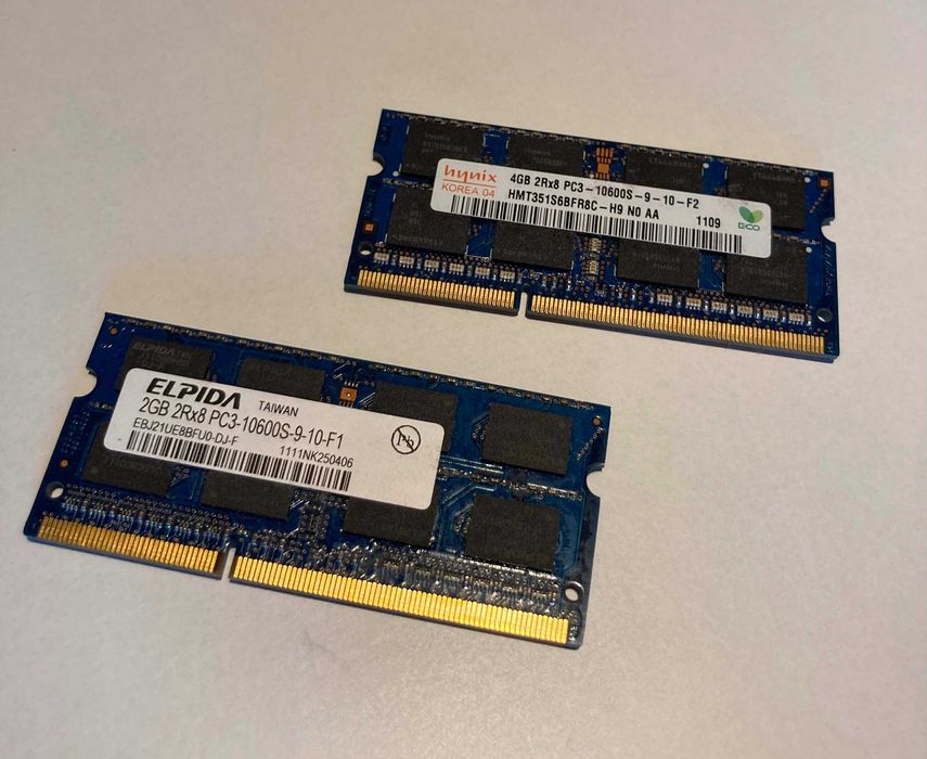 Memórias RAM 4GB+2GB [6GB total] 2Rx8 PC3 10600S de portátil Apple64752268519939121