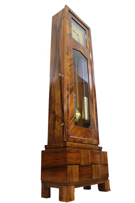 Piękny zegar stojący Art - Deco w orzechu / po renowacji / Kieninger antyk