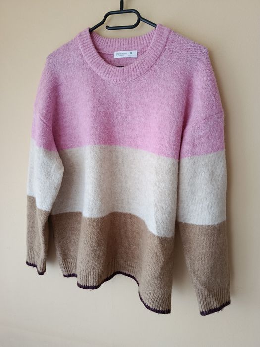 Sweter damski w kolorowe paski z domieszką wełny ML
