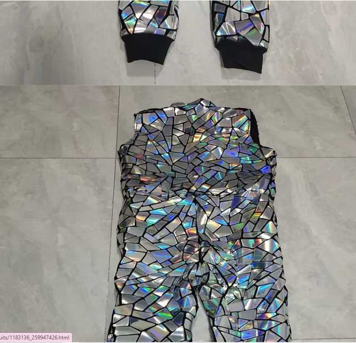 ROUPA de ESPETÁCULO Macacão prateado sem mangas masculino