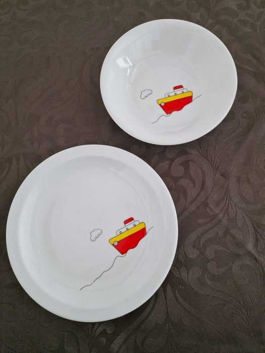 Conjunto Pratos Porcelana Barcos Criança