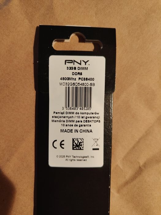 Pamiec ram PNY Performance DDR 5, 1x32 GB, 4800 MHz, cl 40 nowe