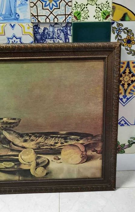Quadro antigo com natureza morta 60x40cms