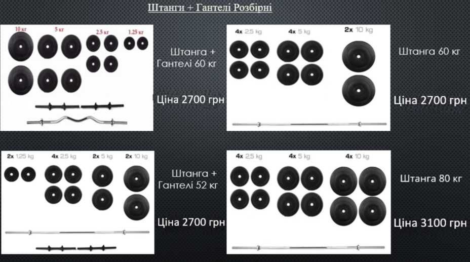Штанга разборная 91 кг + гантели разборные набор гантелі розбірні Топ