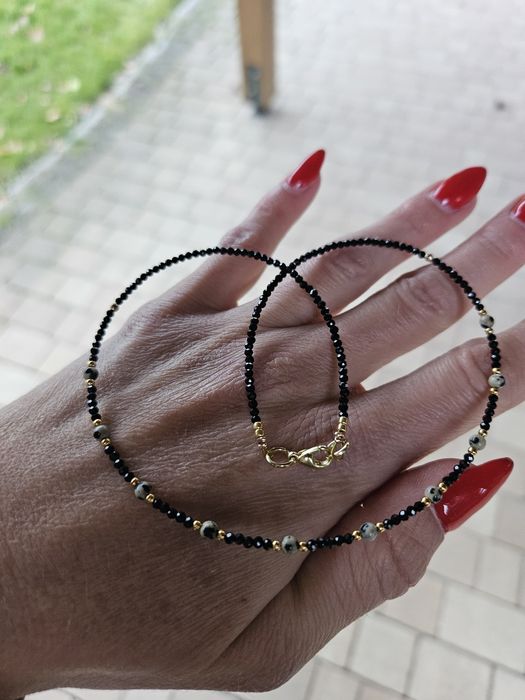 Naszyjnik Choker kamienie naturalne Spinel Jaspis Dalmatyński