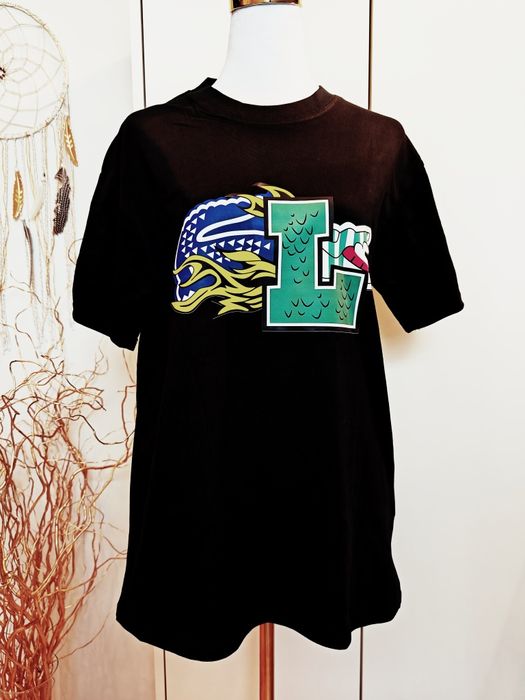 Czarny t-shirt z nadrukiem, rozmiar M, bawełna