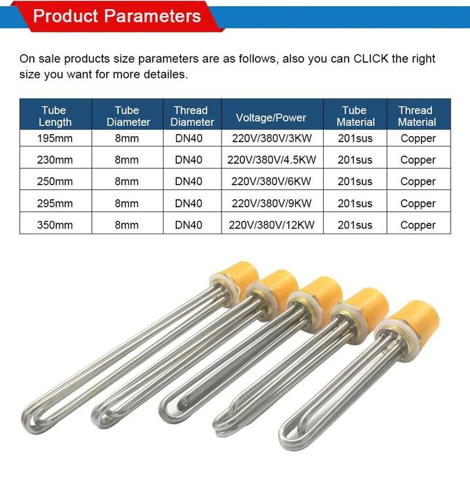 Нагревательный элемент (ТЭН) DN40/1,5 дюйма, 220/380 В