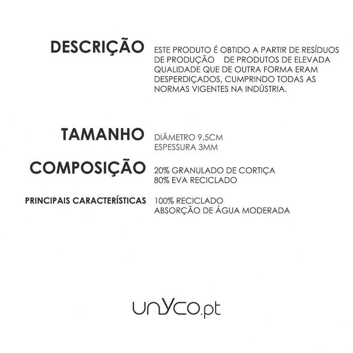 Base para copos de cortiça reciclada redonda Cork Color Unyco Pack25