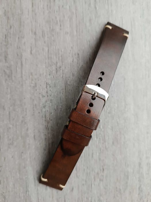 Skórzany pasek zegarka 20/18 mm brąz wenge z połyskiem