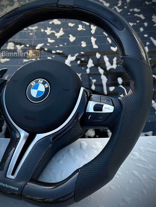 М руль карбон скошеный + LED  BMW x5 f10 f15 f25 f30 f32 f20 f22 f01