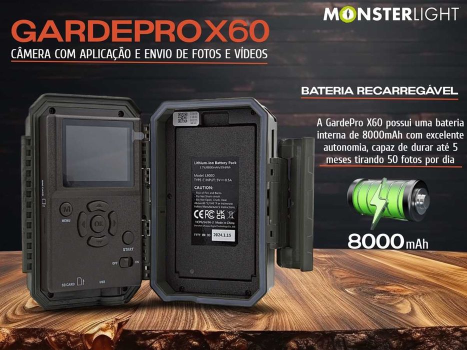 Câmera GardePro X60 aplicação para telemóvel c/bateria e painel solar