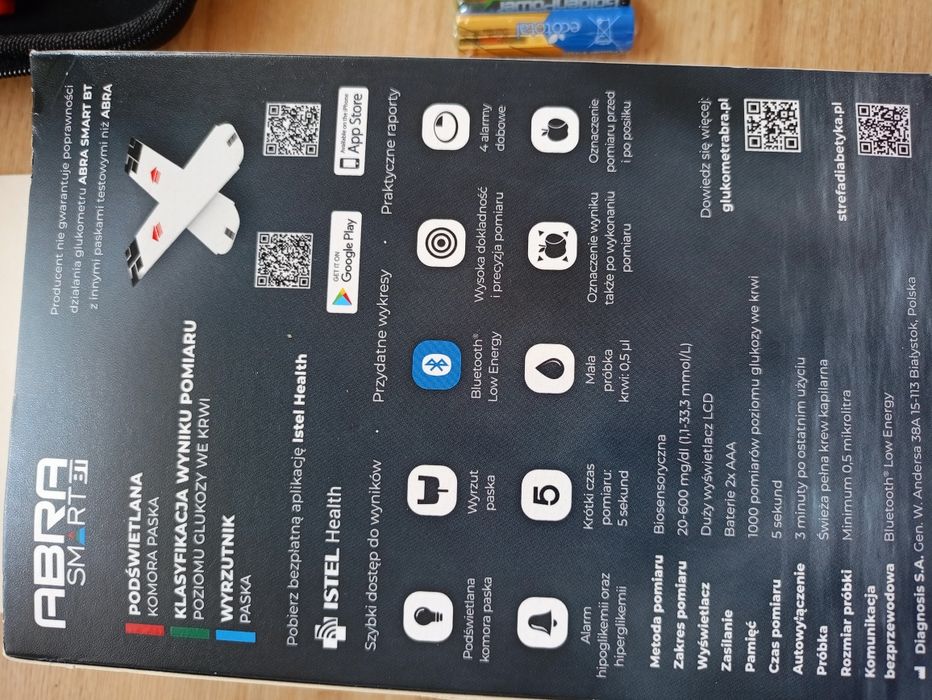 Glukometr ABRA Smart BT – nowy, zestaw, Bluetooth, bez pasków