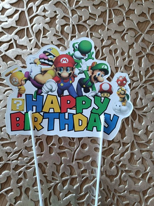 Topper tort urodzinowy Super Mario toppery babeczki muffinki