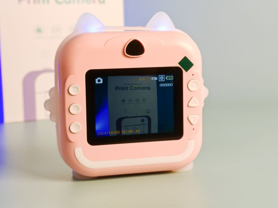 Цифровой детский фотоаппарат с термопринтером и розовыми играми