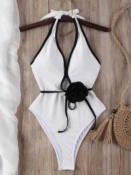 Білий та в Леопардовому принті суцільний купальник