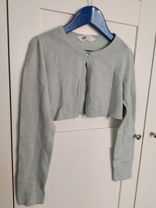 H&M bolerko sweter 134/140 miętowy srebrny