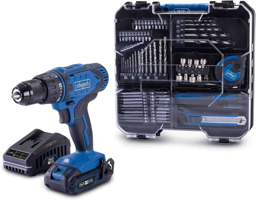 Шуруповерт акумуляторний з кейсом та інструментами Scheppach(Німеччина
