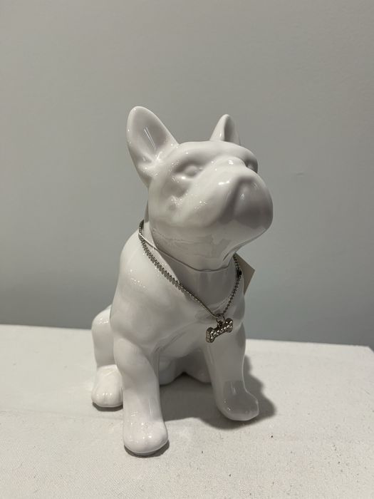 Ceramiczny Buldog Francuski biały połysk