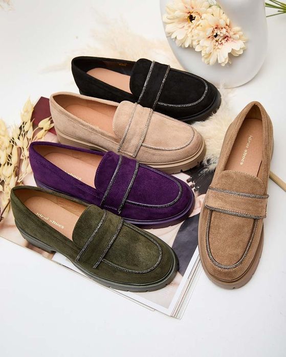 5 KOLORÓW 36 37 38 mokasyny 39 40 41 z cyrkoniami na grubej podeszwie