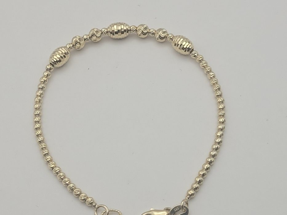 Nowa Złota bransoletka złoto próby 585, kuleczki diamentowane ocechowa