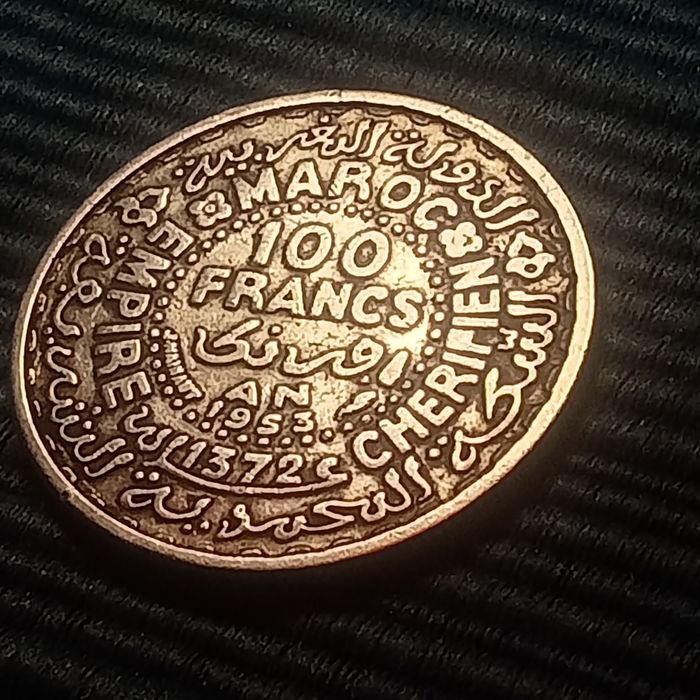 moeda prata 100 francos Marrocos 1372