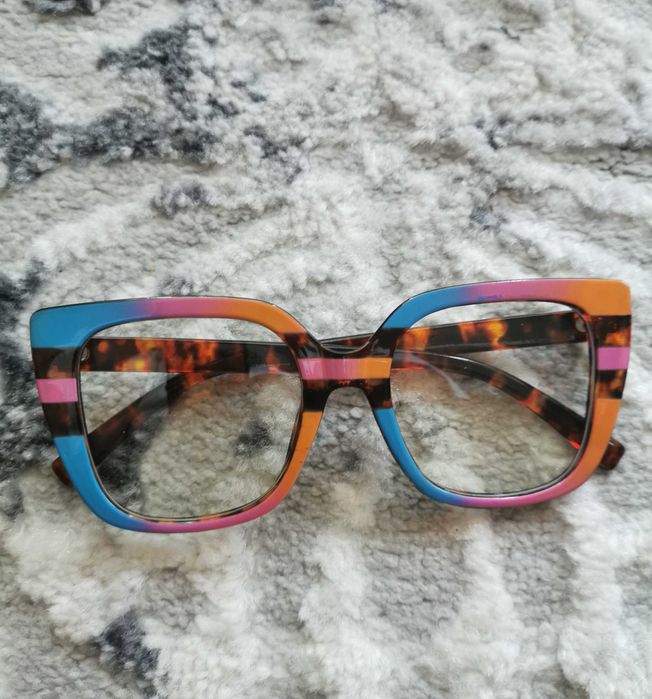 Okulary duże kwadratowe okulary damskie kolorowe Retro vintage zerówki