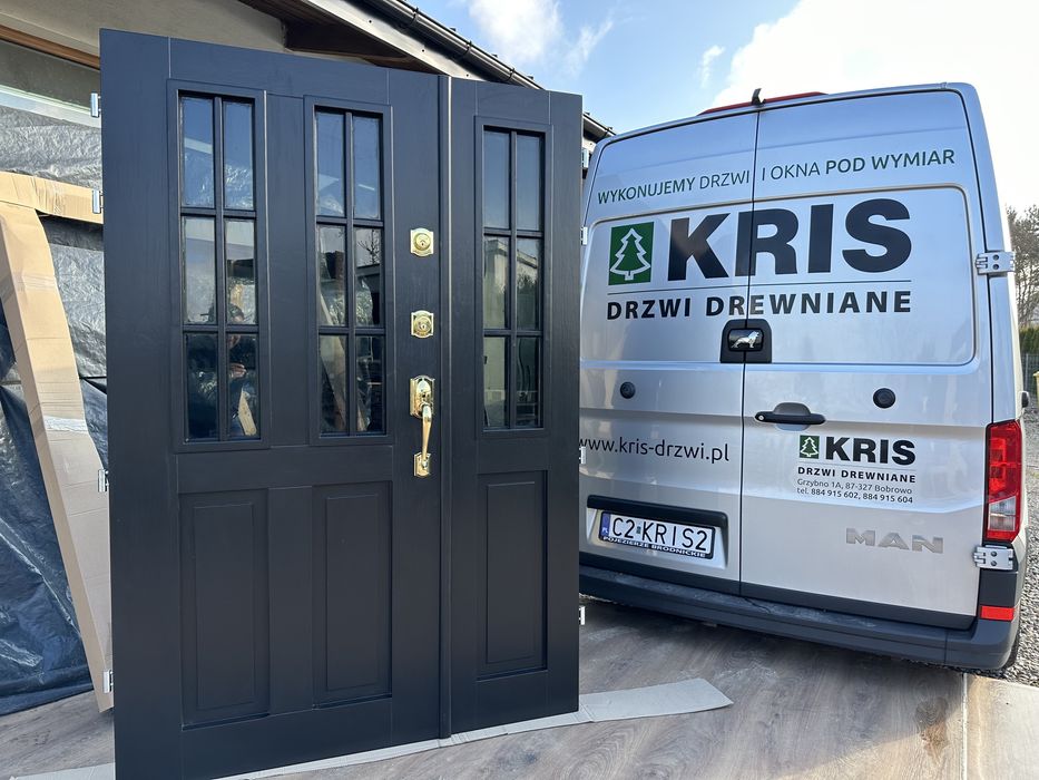 Drzwi zewnętrzne drewniane  dwuskrzydłowe czarne SCHLAGE cała Polska