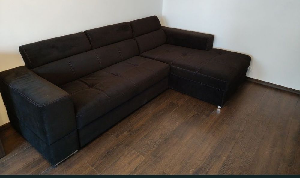 Czarny narożnik z funkcją spania łóżko sofa kanapa