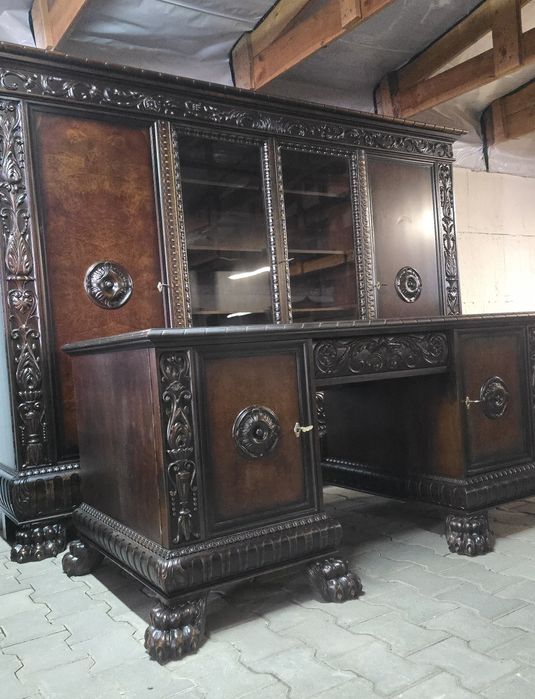 Biblioteka + biurko Antyk Neorenesans Lwie Łapy Gabinet