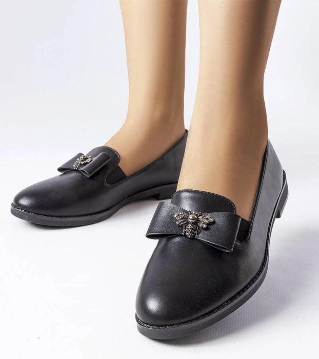 Czarne ozdobne mokasyny Ila