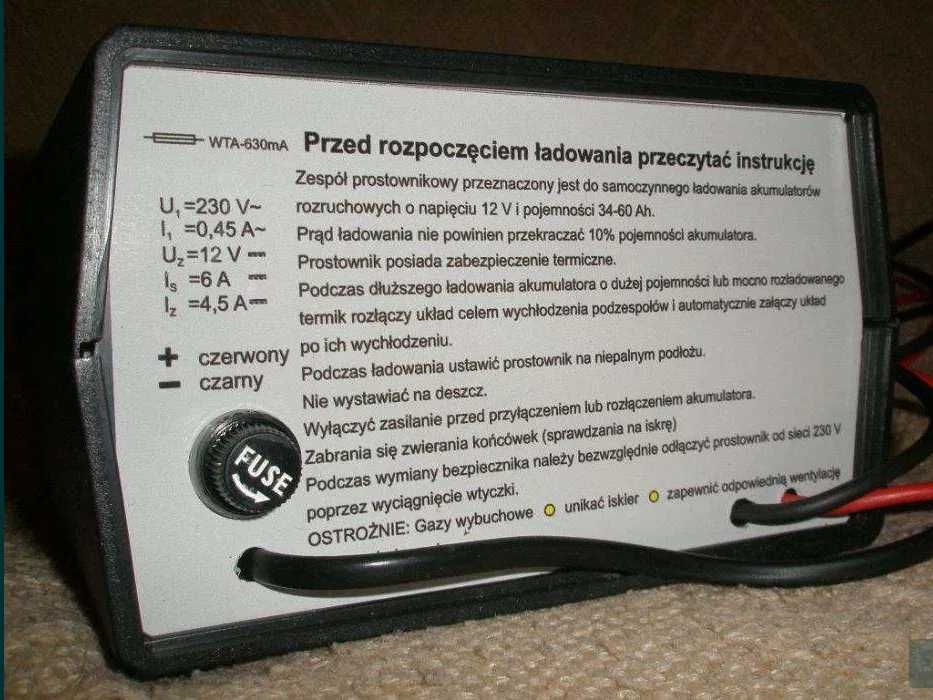 Prostownik samochodowy Model: BP 6A 6V/12V